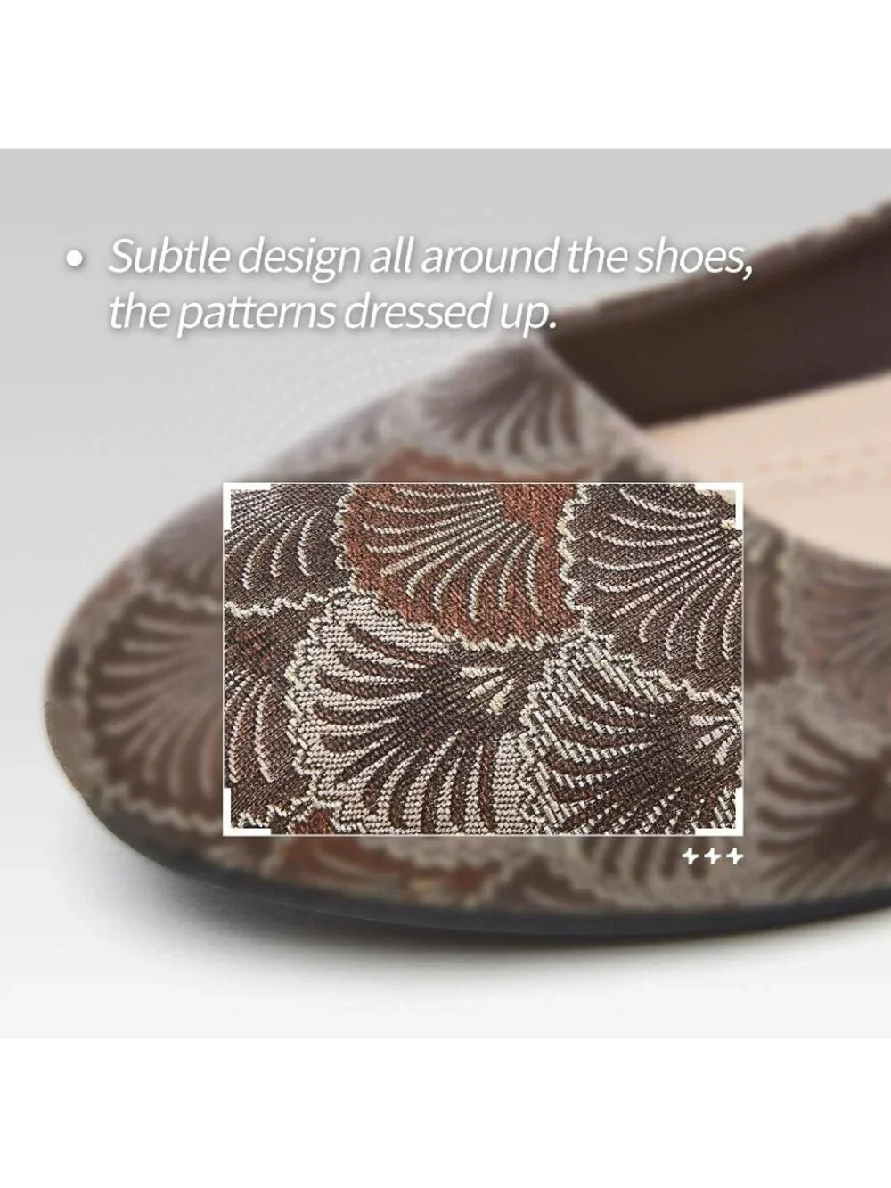 Women's Tan Pattern PU Leather Comfortable Ballet Flat Slip on Round Toe Shoes